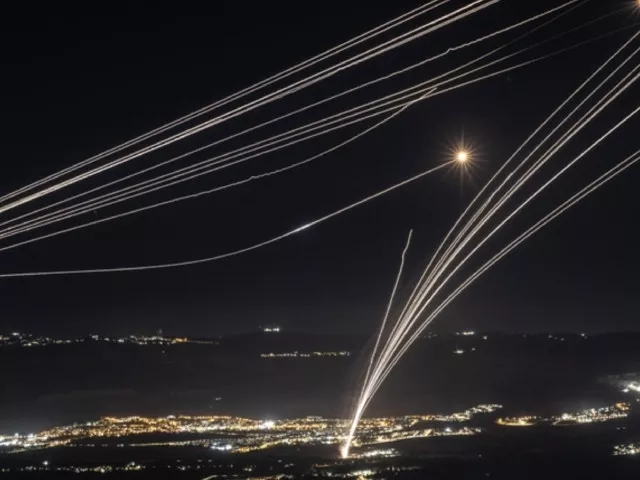 rockets fired from southern lebanon are intercepted by israeli iron dome air defence system over the upper galilee region in northern israel on august 03 2024 photo anadolu agency
